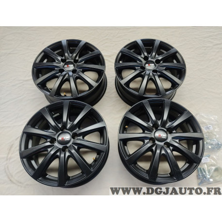 Lot 4 jantes alliage aluminium noir 6x15 4x100 ET38 63.40 15" 15 pouces avec boulons Platin 201081 P69 RP12-6015 38 X2 