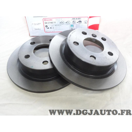 Jeu 2 disques de frein arriere plein 259mm diametre Brembo 08.C745.11 pour mini one cooper F55 F56 F57 