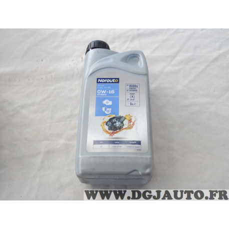 Bidon 1L 1 litre huile moteur 0W16 hybrid API SP ILSAC GF-6B start and stop Norauto 2276086 pour toyota 