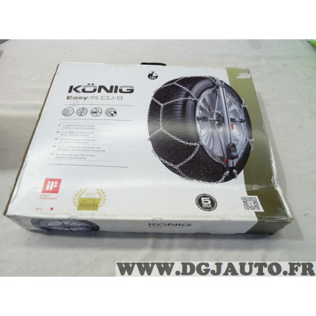 Jeu 2 chaines neige Konig N°060 easy fit CU-9 pour pneu roue jante 175/80/13 185/70/13 195/65/13 205/60/13 165/80/14 165/75/14 1