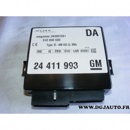 Boitier commande fermeture centralisée verrouillage porte 433.92Mhz 24411993 pour opel vectra B