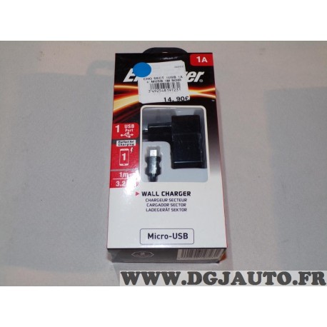 Chargeur secteur 1A USB avec 1 cable Energizer ACA1AEUCMC3 type micro USB 