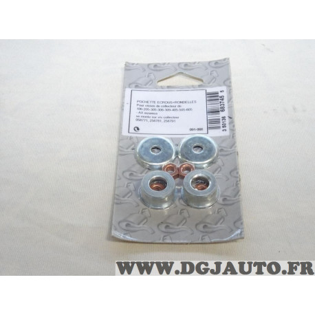 Kit coupelles ecrous fixation tuyau tube silencieux echappement Bosal 091-008 pour citroen AX peugeot 106 205 305 306 309 405 50