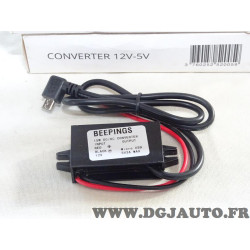 Convertisseur de tension 12V-5V 3A micro USB coudé Beepings CVCDE12V pour moto scooter voiture